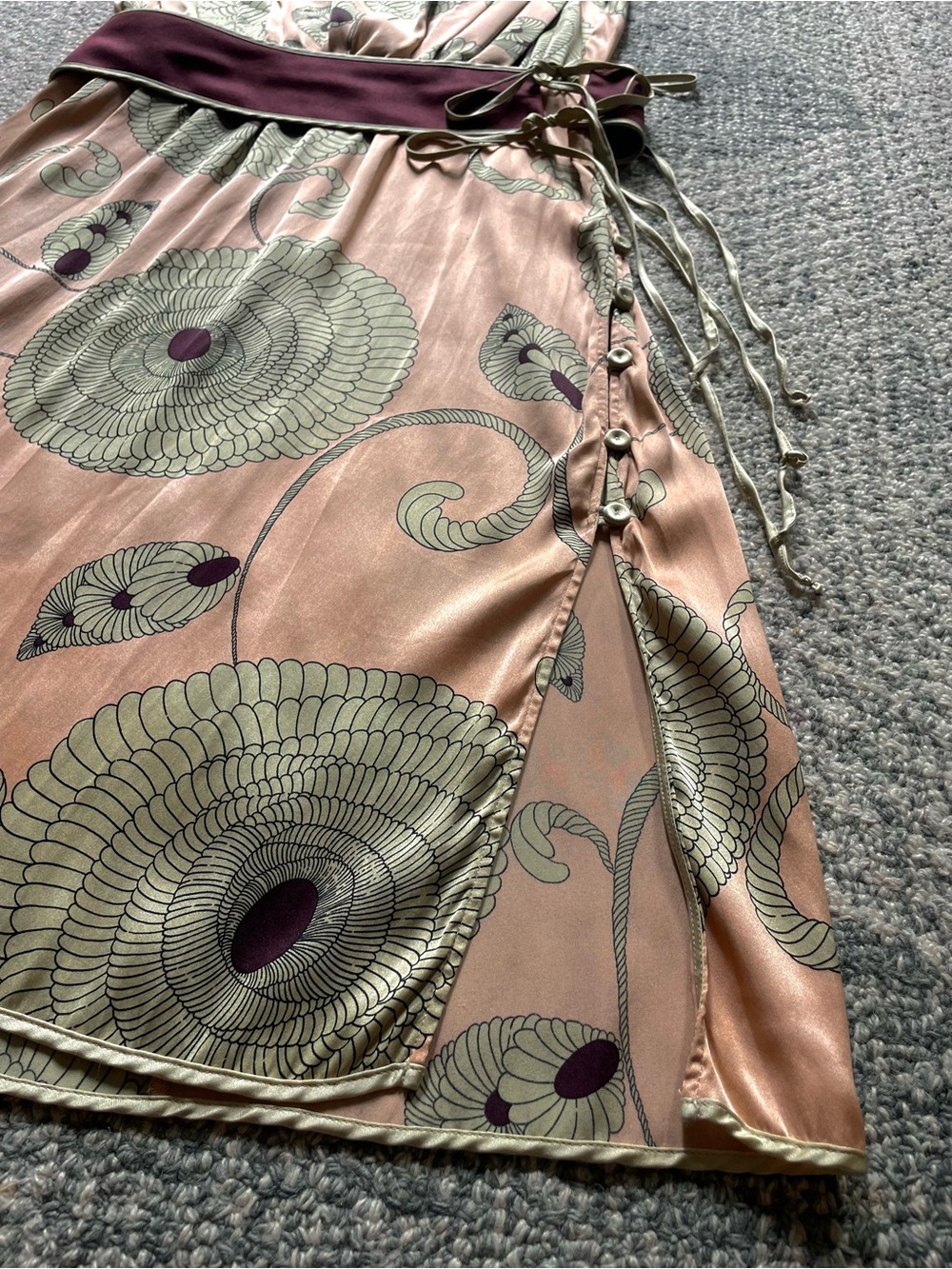 Vintage LA PERLA Main Line Silk Dress Medallion Floral Print Dusty Rose Purple - Picture 6 of 13